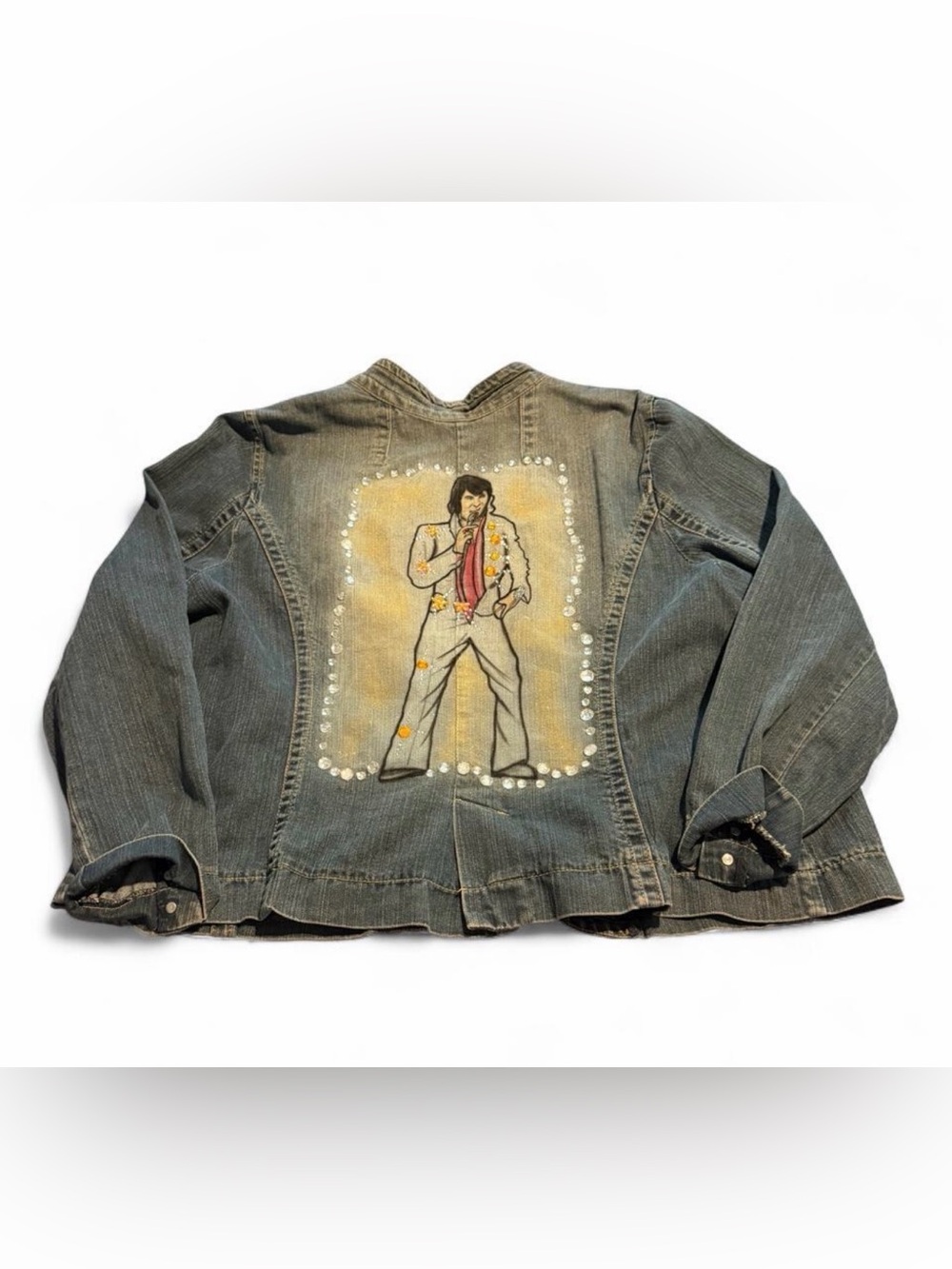 Hand-Painted custom Denim Jacket with Elvis graphic